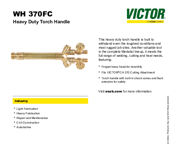 Victor WH370FC-V VanGuard Heavy Duty Torch Handle with Arrestors ...