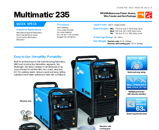 Miller Multimatic 235 Multiprocess Welder with EZ-Latch Cart - Josef Gas