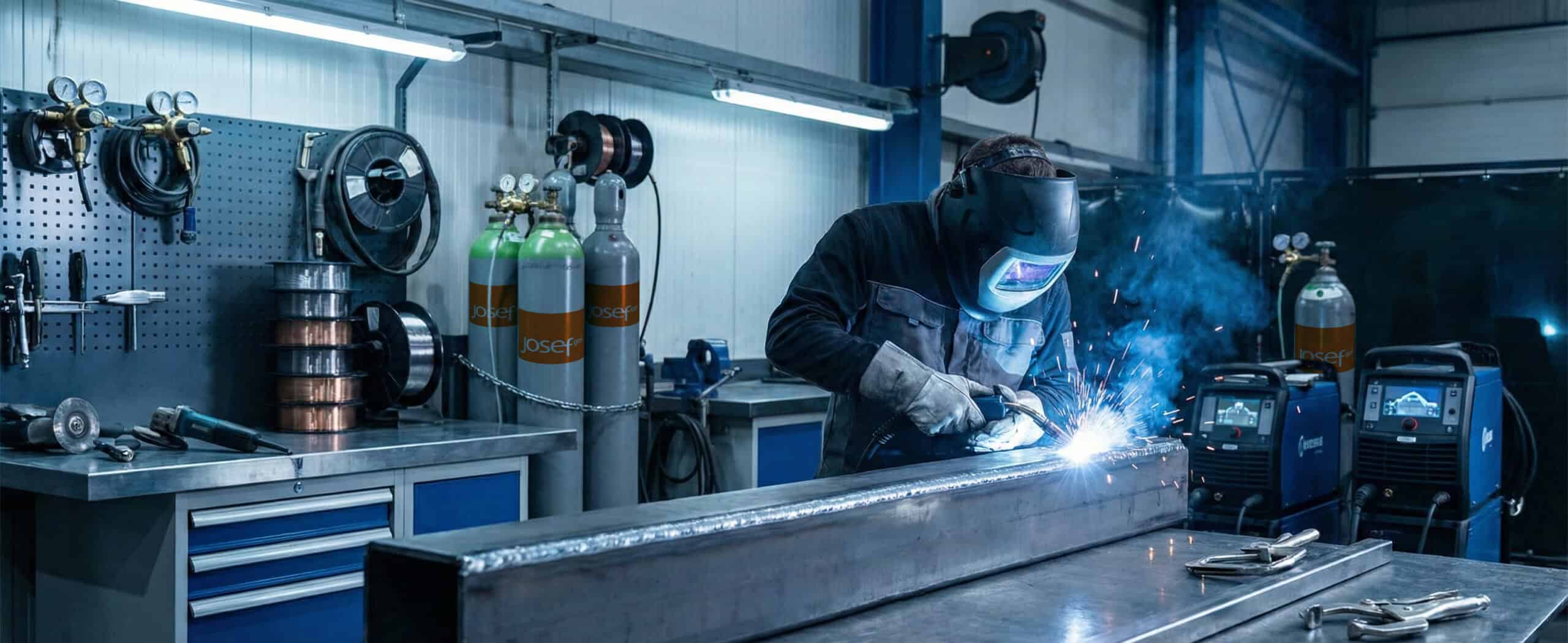 Person welding a metal rectangular block.