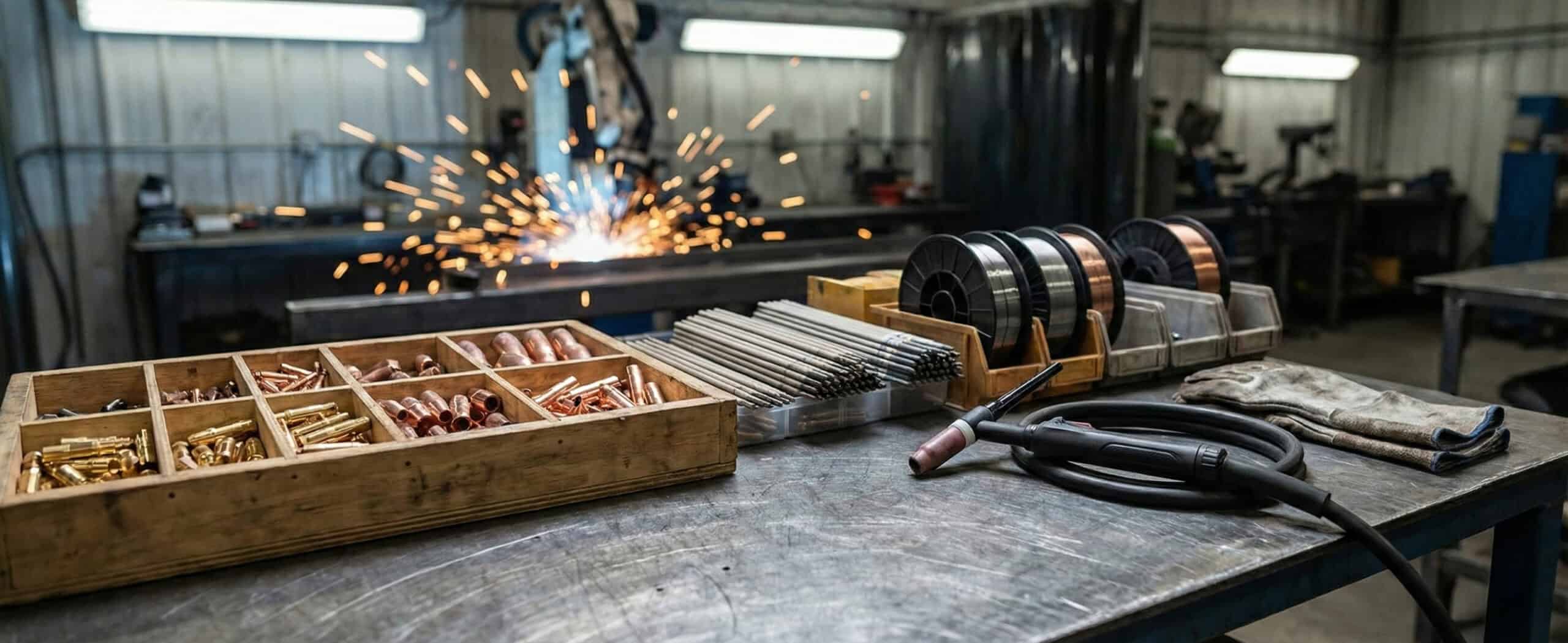 Welding supplies on a table